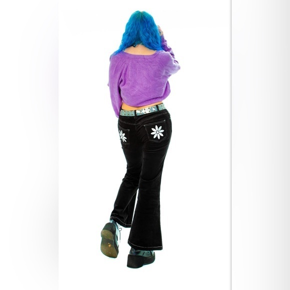 Tunnel Vision Lowrise flare stretch corduroy flower logo embroidery back pockets - Picture 1 of 3
